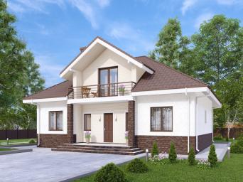 Одноэтажный дом с мансардой, гостиной и тремя спальнями